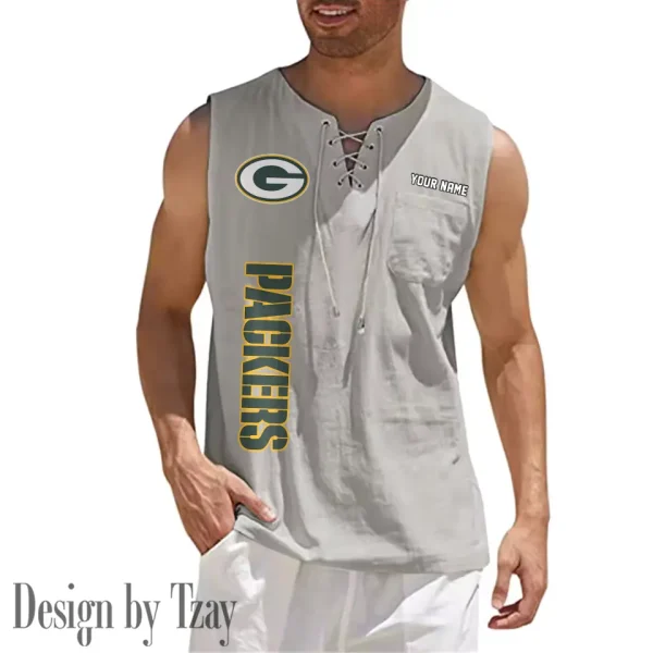Green Bay Packers Eye-catching Lace Up Collar Men's Solid Color Beach Pullover Shirt SPTELUCMS012 - Image 7