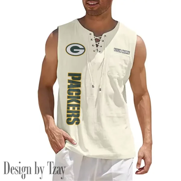 Green Bay Packers Eye-catching Lace Up Collar Men's Solid Color Beach Pullover Shirt SPTELUCMS012 - Image 8