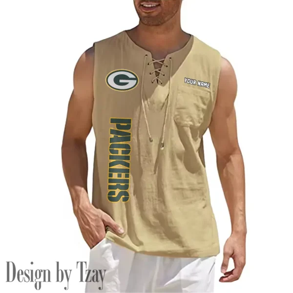 Green Bay Packers Eye-catching Lace Up Collar Men's Solid Color Beach Pullover Shirt SPTELUCMS012 - Image 9