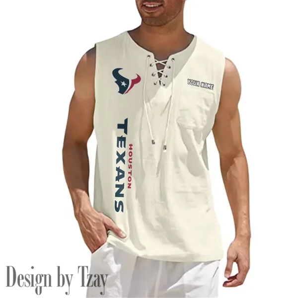Houston Texans Eye-catching Lace Up Collar Men's Solid Color Beach Pullover Shirt SPTELUCMS013 - Image 2