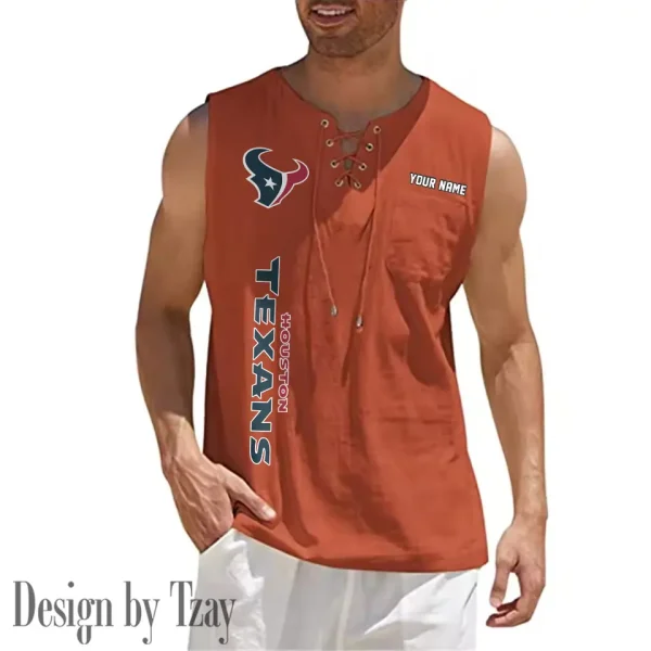 Houston Texans Eye-catching Lace Up Collar Men's Solid Color Beach Pullover Shirt SPTELUCMS013 - Image 4