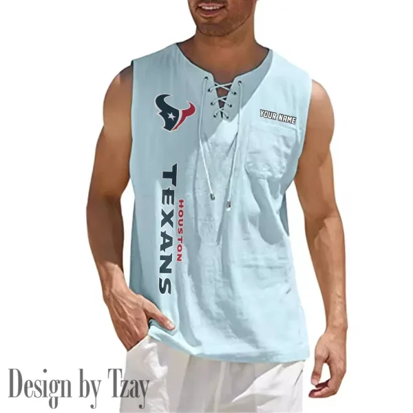 Houston Texans Eye-catching Lace Up Collar Men's Solid Color Beach Pullover Shirt SPTELUCMS013 - Image 5