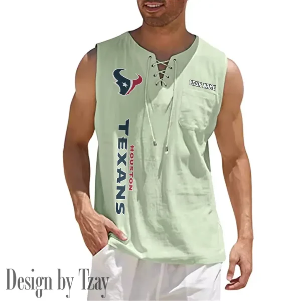Houston Texans Eye-catching Lace Up Collar Men's Solid Color Beach Pullover Shirt SPTELUCMS013 - Image 7