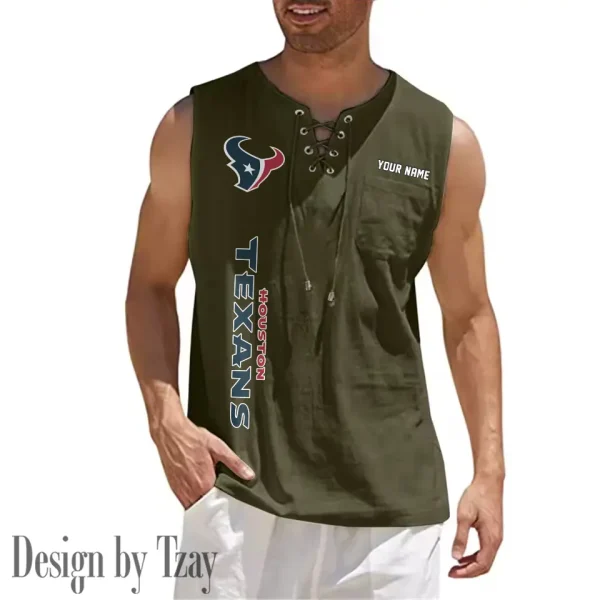 Houston Texans Eye-catching Lace Up Collar Men's Solid Color Beach Pullover Shirt SPTELUCMS013 - Image 9