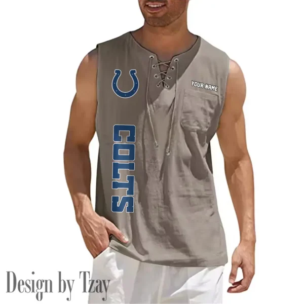 Indianapolis Colts Eye-catching Lace Up Collar Men's Solid Color Beach Pullover Shirt SPTELUCMS014