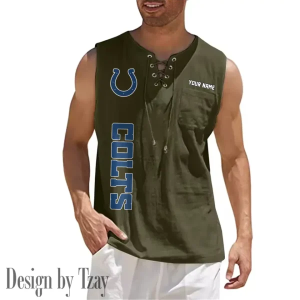 Indianapolis Colts Eye-catching Lace Up Collar Men's Solid Color Beach Pullover Shirt SPTELUCMS014 - Image 2