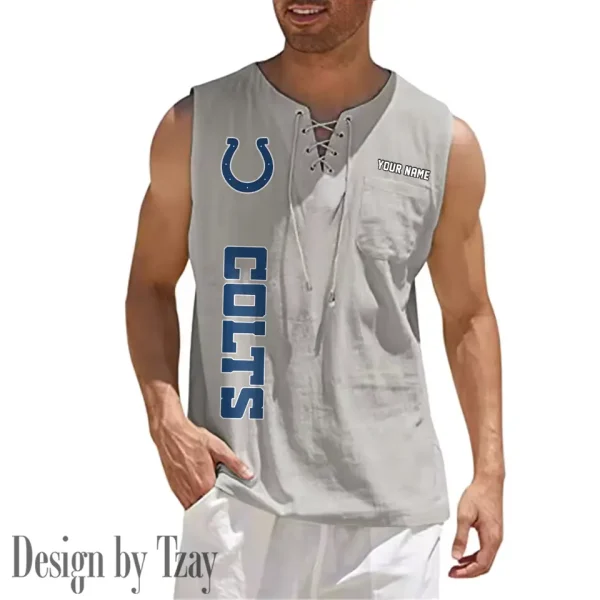 Indianapolis Colts Eye-catching Lace Up Collar Men's Solid Color Beach Pullover Shirt SPTELUCMS014 - Image 3