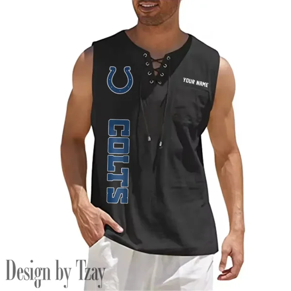 Indianapolis Colts Eye-catching Lace Up Collar Men's Solid Color Beach Pullover Shirt SPTELUCMS014 - Image 4