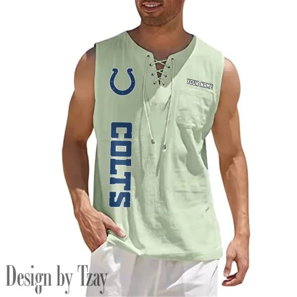 Indianapolis Colts Eye-catching Lace Up Collar Men's Solid Color Beach Pullover Shirt SPTELUCMS014 - Image 5