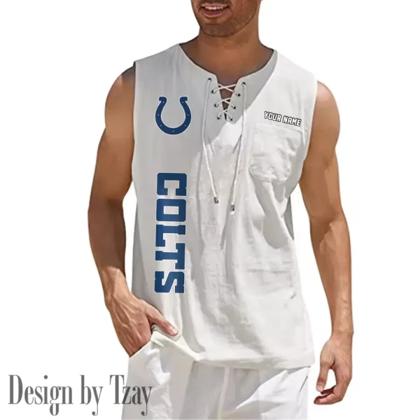 Indianapolis Colts Eye-catching Lace Up Collar Men's Solid Color Beach Pullover Shirt SPTELUCMS014 - Image 6