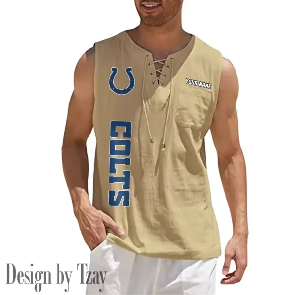 Indianapolis Colts Eye-catching Lace Up Collar Men's Solid Color Beach Pullover Shirt SPTELUCMS014 - Image 7