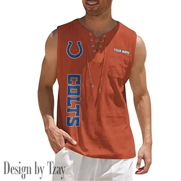 Indianapolis Colts Eye-catching Lace Up Collar Men's Solid Color Beach Pullover Shirt SPTELUCMS014 - Image 8