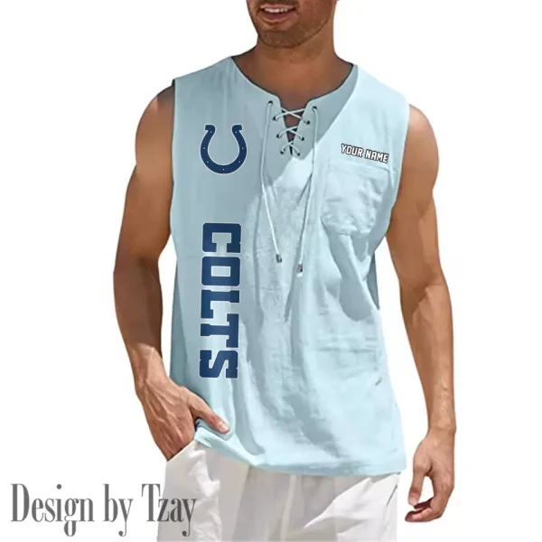 Indianapolis Colts Eye-catching Lace Up Collar Men's Solid Color Beach Pullover Shirt SPTELUCMS014 - Image 9