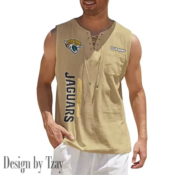 Jacksonville Jaguars Eye-catching Lace Up Collar Men's Solid Color Beach Pullover Shirt SPTELUCMS015