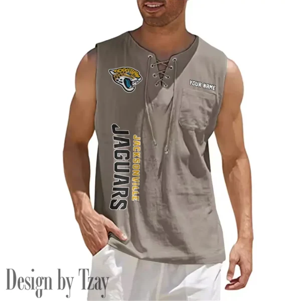 Jacksonville Jaguars Eye-catching Lace Up Collar Men's Solid Color Beach Pullover Shirt SPTELUCMS015 - Image 2