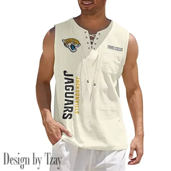 Jacksonville Jaguars Eye-catching Lace Up Collar Men's Solid Color Beach Pullover Shirt SPTELUCMS015 - Image 3