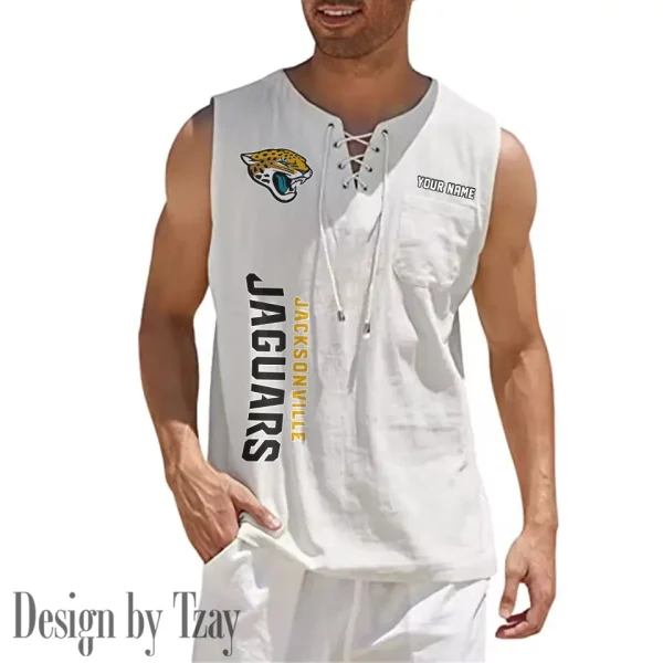 Jacksonville Jaguars Eye-catching Lace Up Collar Men's Solid Color Beach Pullover Shirt SPTELUCMS015 - Image 4
