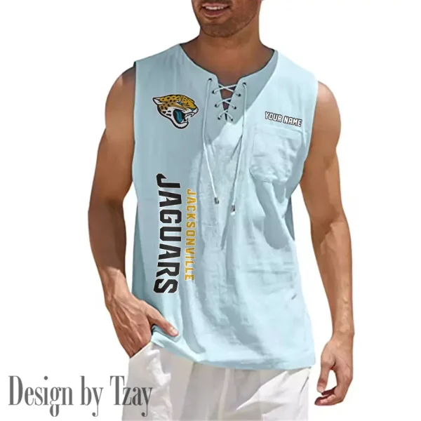 Jacksonville Jaguars Eye-catching Lace Up Collar Men's Solid Color Beach Pullover Shirt SPTELUCMS015 - Image 6