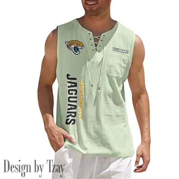 Jacksonville Jaguars Eye-catching Lace Up Collar Men's Solid Color Beach Pullover Shirt SPTELUCMS015 - Image 7