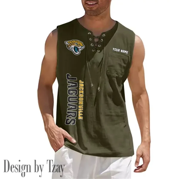 Jacksonville Jaguars Eye-catching Lace Up Collar Men's Solid Color Beach Pullover Shirt SPTELUCMS015 - Image 9