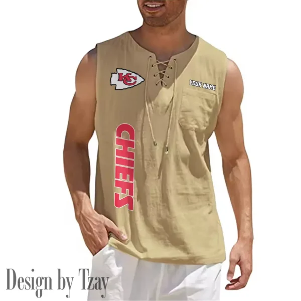 Kansas City Chiefs Eye-catching Lace Up Collar Men's Solid Color Beach Pullover Shirt SPTELUCMS016