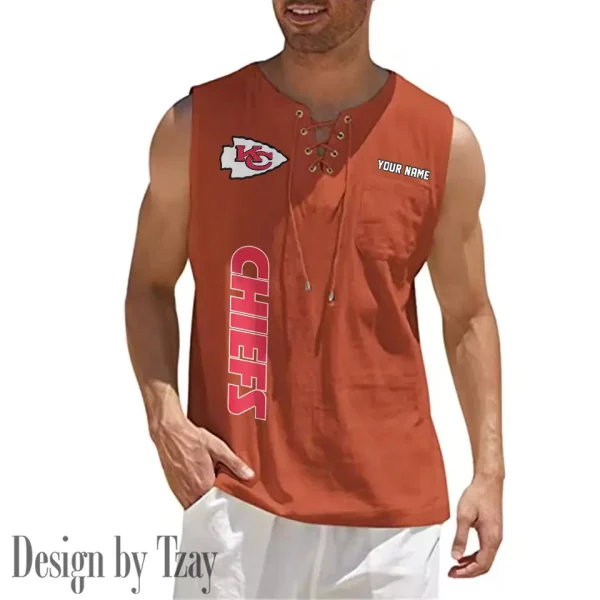 Kansas City Chiefs Eye-catching Lace Up Collar Men's Solid Color Beach Pullover Shirt SPTELUCMS016 - Image 2