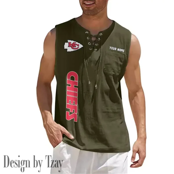 Kansas City Chiefs Eye-catching Lace Up Collar Men's Solid Color Beach Pullover Shirt SPTELUCMS016 - Image 3