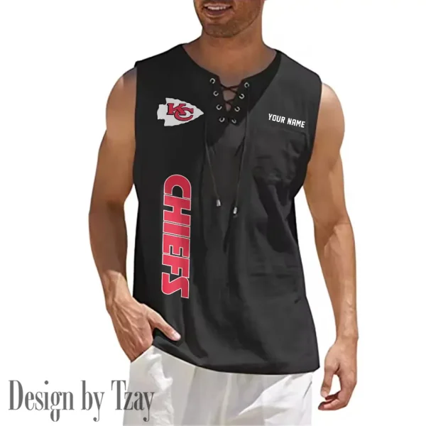Kansas City Chiefs Eye-catching Lace Up Collar Men's Solid Color Beach Pullover Shirt SPTELUCMS016 - Image 4
