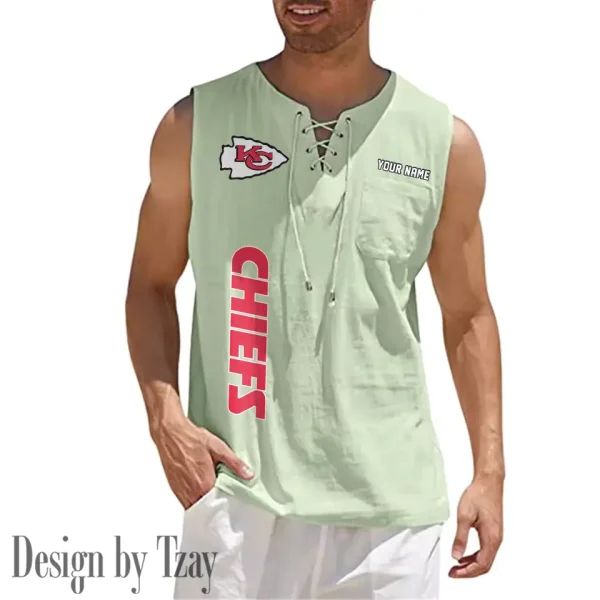 Kansas City Chiefs Eye-catching Lace Up Collar Men's Solid Color Beach Pullover Shirt SPTELUCMS016 - Image 5