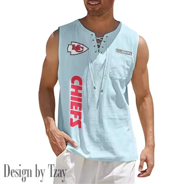 Kansas City Chiefs Eye-catching Lace Up Collar Men's Solid Color Beach Pullover Shirt SPTELUCMS016 - Image 6
