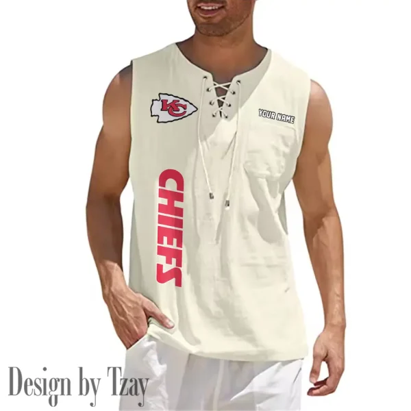 Kansas City Chiefs Eye-catching Lace Up Collar Men's Solid Color Beach Pullover Shirt SPTELUCMS016 - Image 7
