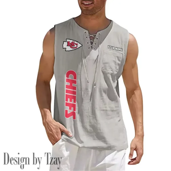 Kansas City Chiefs Eye-catching Lace Up Collar Men's Solid Color Beach Pullover Shirt SPTELUCMS016 - Image 8