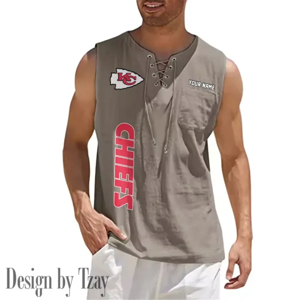 Kansas City Chiefs Eye-catching Lace Up Collar Men's Solid Color Beach Pullover Shirt SPTELUCMS016 - Image 9