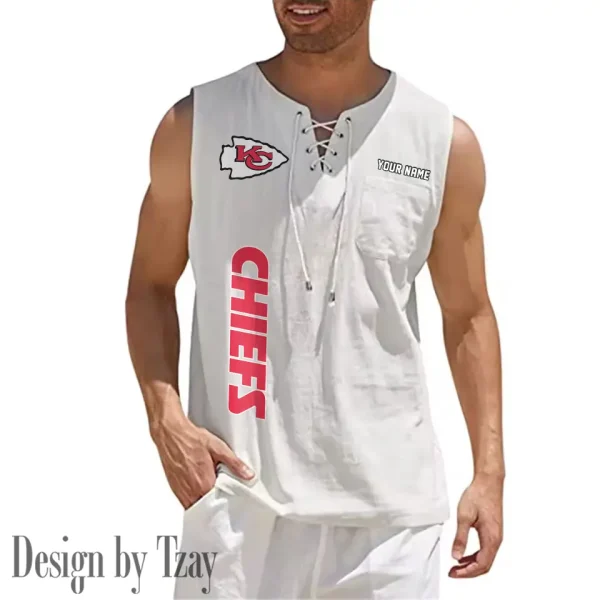 Kansas City Chiefs Eye-catching Lace Up Collar Men's Solid Color Beach Pullover Shirt SPTELUCMS016 - Image 10