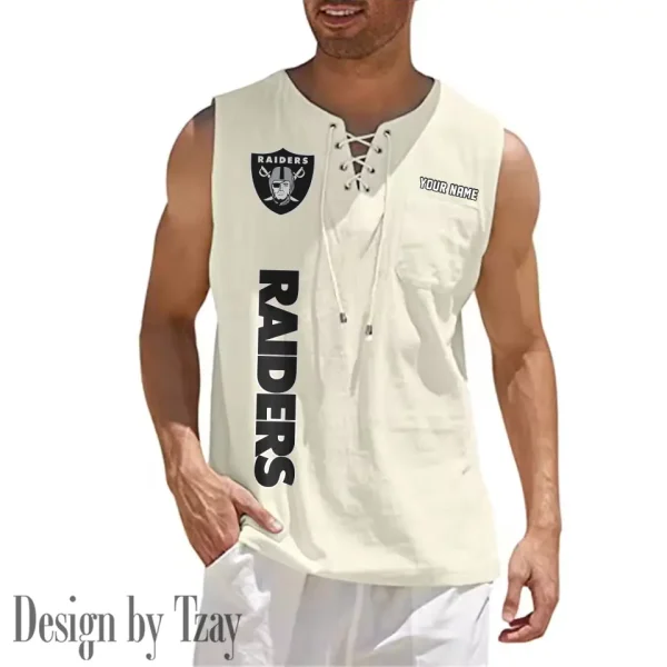Las Vegas Raiders Eye-catching Lace Up Collar Men's Solid Color Beach Pullover Shirt SPTELUCMS017