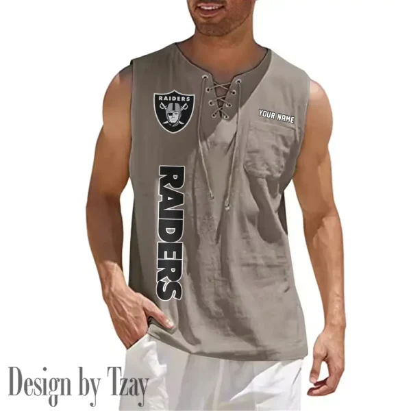 Las Vegas Raiders Eye-catching Lace Up Collar Men's Solid Color Beach Pullover Shirt SPTELUCMS017 - Image 2