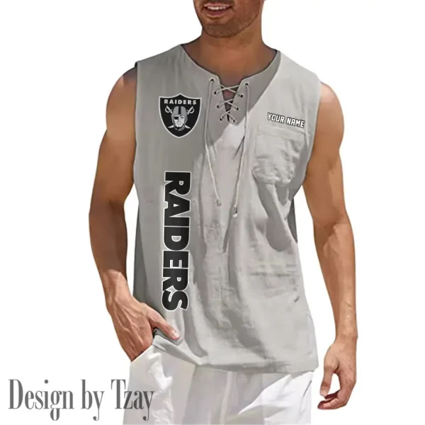 Las Vegas Raiders Eye-catching Lace Up Collar Men's Solid Color Beach Pullover Shirt SPTELUCMS017 - Image 5