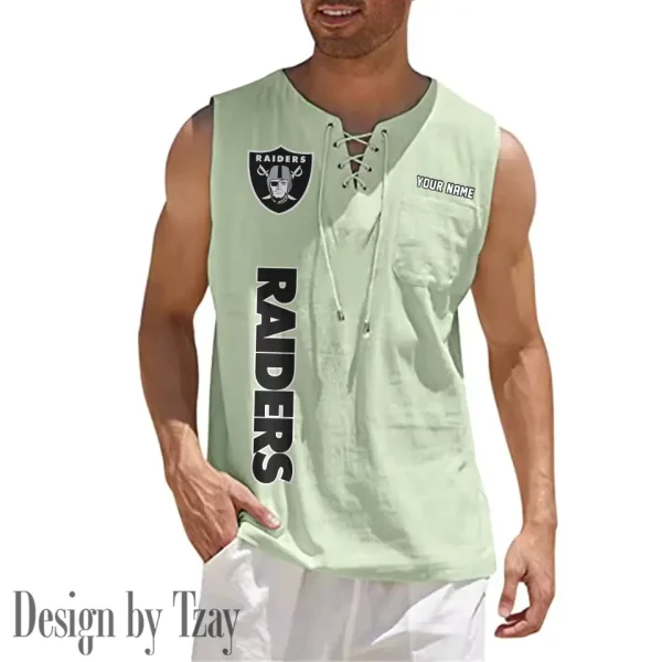Las Vegas Raiders Eye-catching Lace Up Collar Men's Solid Color Beach Pullover Shirt SPTELUCMS017 - Image 6