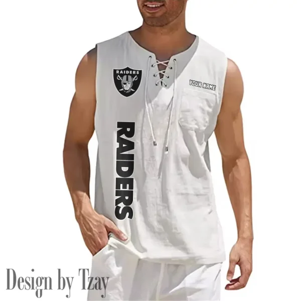 Las Vegas Raiders Eye-catching Lace Up Collar Men's Solid Color Beach Pullover Shirt SPTELUCMS017 - Image 8