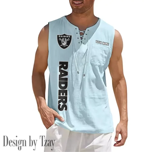 Las Vegas Raiders Eye-catching Lace Up Collar Men's Solid Color Beach Pullover Shirt SPTELUCMS017 - Image 10