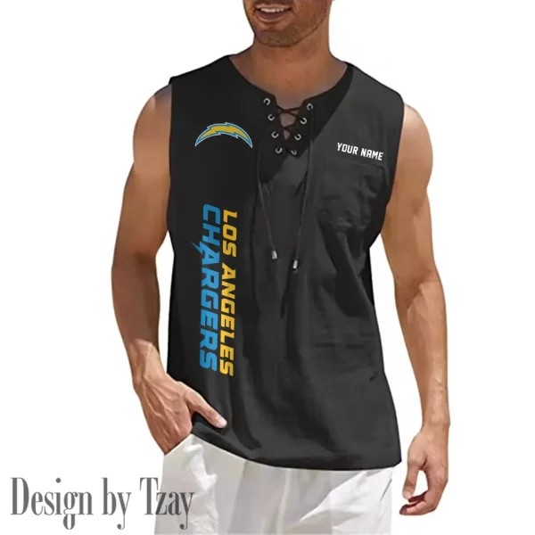 Los Angeles Chargers Eye-catching Lace Up Collar Men's Solid Color Beach Pullover Shirt SPTELUCMS018 - Image 5
