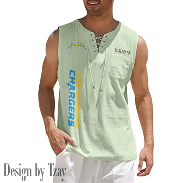 Los Angeles Chargers Eye-catching Lace Up Collar Men's Solid Color Beach Pullover Shirt SPTELUCMS018 - Image 6
