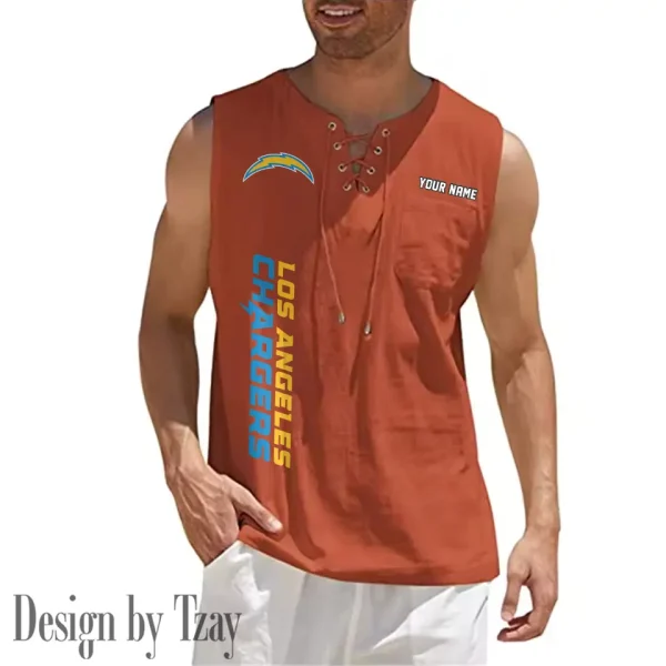 Los Angeles Chargers Eye-catching Lace Up Collar Men's Solid Color Beach Pullover Shirt SPTELUCMS018 - Image 7