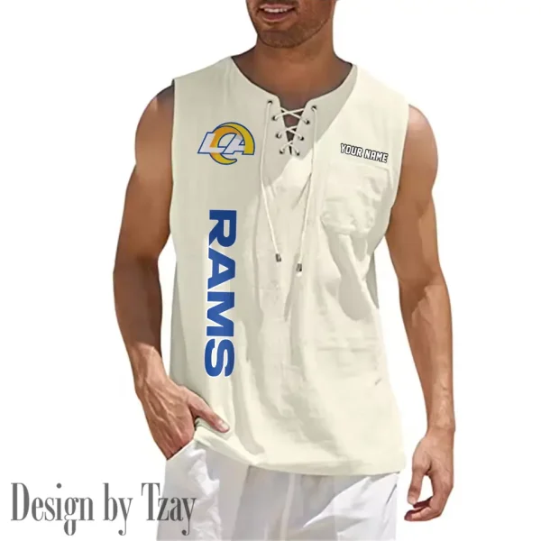 Los Angeles Rams Eye-catching Lace Up Collar Men's Solid Color Beach Pullover Shirt SPTELUCMS019