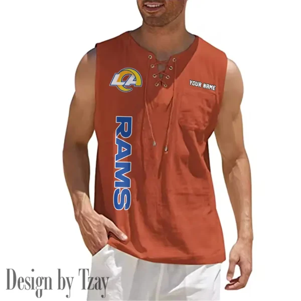 Los Angeles Rams Eye-catching Lace Up Collar Men's Solid Color Beach Pullover Shirt SPTELUCMS019 - Image 2