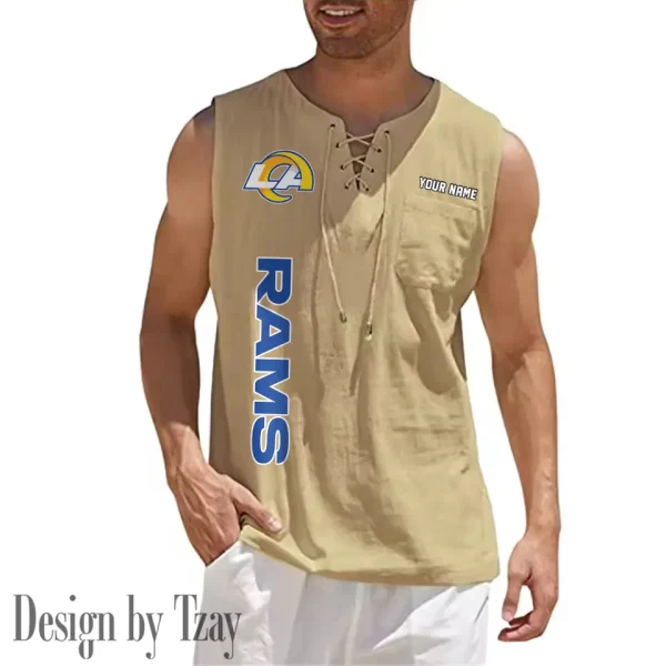 Los Angeles Rams Eye-catching Lace Up Collar Men's Solid Color Beach Pullover Shirt SPTELUCMS019 - Image 3