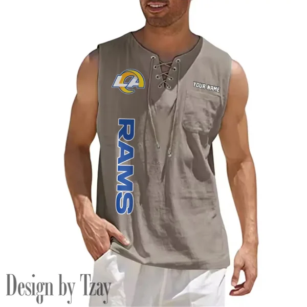 Los Angeles Rams Eye-catching Lace Up Collar Men's Solid Color Beach Pullover Shirt SPTELUCMS019 - Image 5