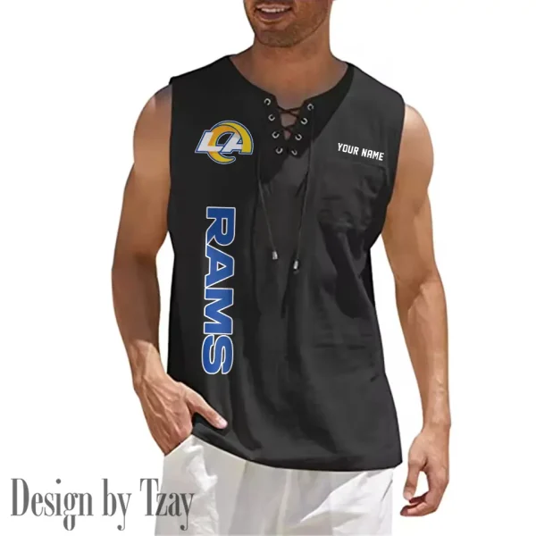 Los Angeles Rams Eye-catching Lace Up Collar Men's Solid Color Beach Pullover Shirt SPTELUCMS019 - Image 6