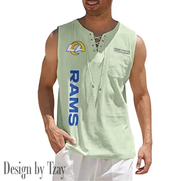 Los Angeles Rams Eye-catching Lace Up Collar Men's Solid Color Beach Pullover Shirt SPTELUCMS019 - Image 7