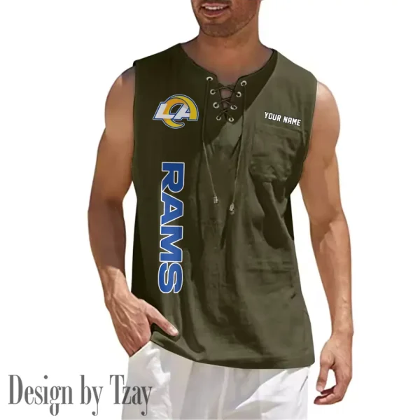 Los Angeles Rams Eye-catching Lace Up Collar Men's Solid Color Beach Pullover Shirt SPTELUCMS019 - Image 8